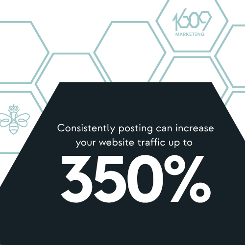 Displaying fact that consistently posting can increase your website traffic up to 350%