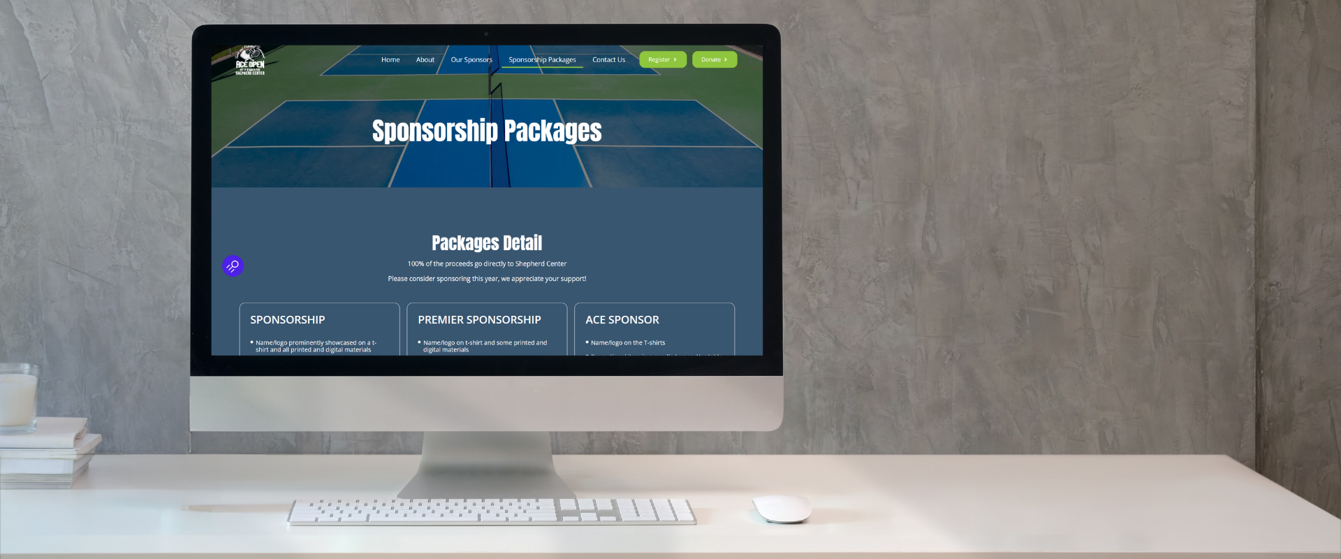 Ace Open website redesign by 1609 Marketing. A look at the Sponsorship Packages page.